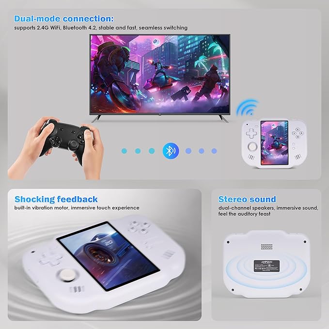 MagicX Zero 40 Retro Handheld Game Console 4.0 Inch IPS Screen 4300mAh Battery Linux and Android System Built-in 64G TF Card Handheld Fingerprint-Free Multi-Touch Portable Game Console(White)