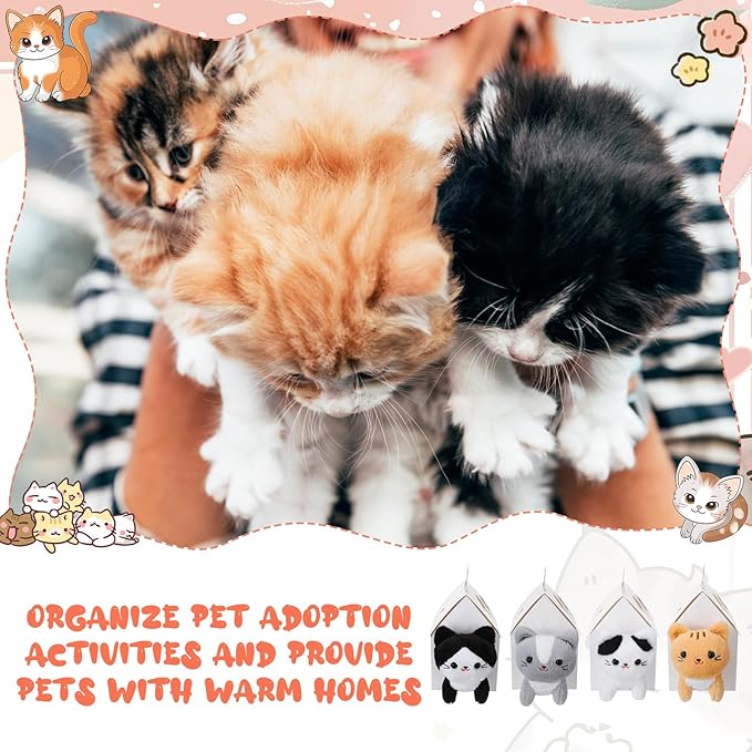 115 Pcs Adopt a Cat Party Favors Pet Adoption Station Package Include 10 Mini Plush Cats 10 Boxes and 95 Adopt a Cat Supplies for Birthday Party Gifts