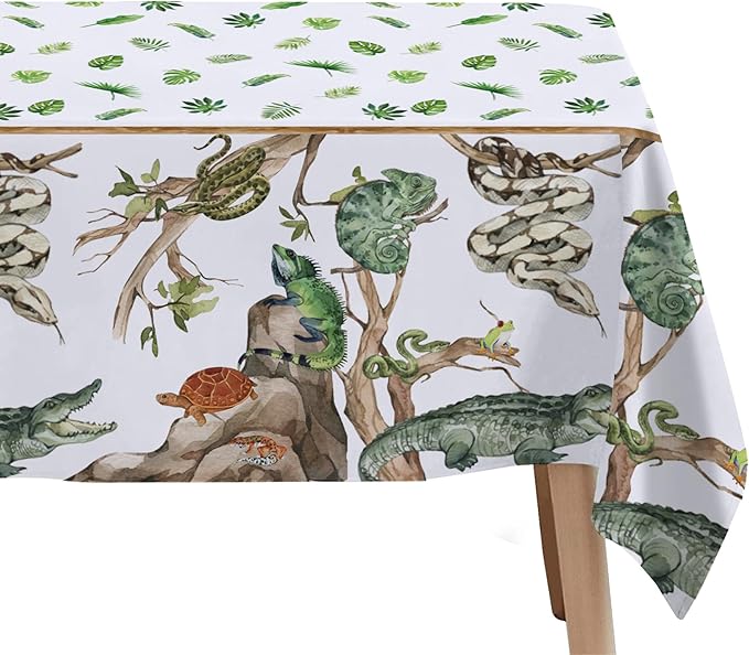 Reptile Birthday Party Supplies Tablecloth - Disposable Decorations Tablecover, Jungle Swamp Animal Lizard Snake Birthday Party Decorations Table Cloth - 4 Pack (54in x 108in)