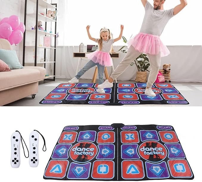 Double Player Dance Mat, PC USB Dancing Mat Compatible for PC AV Video Game, Musical Electronic Dance Mat Pad Blanket Gifts Toys for Kids, Adults, Plug