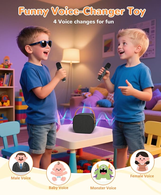 Mini Karaoke Machine for Kids Adults,Portable Bluetooth Karaoke Speaker for Adults Kids with 2 Microphones for 6 7 8 9 10 11 12 Years Old Girls Boys Gifts Toys for Christmas Birthday,Black