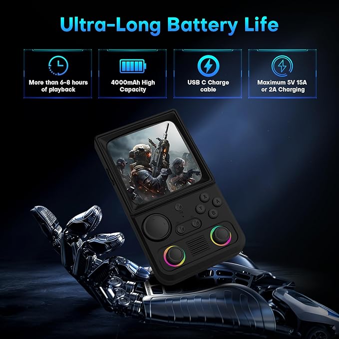 R36TMAX Retro Handheld Game Console, Retro Gaming Console with 4.0 Inch 720x720 IPS Screen, Portable Handheld Linux System, 4000mAh Battery (Classic Black-64GB)