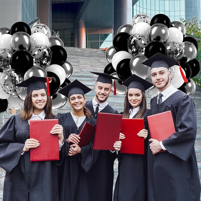 60pcs Black and Silver Balloons 12inch, Black and White Balloons with Metallic Silver Confetti Balloons for Baby Shower Wedding Birthday Graduation Party Decorations