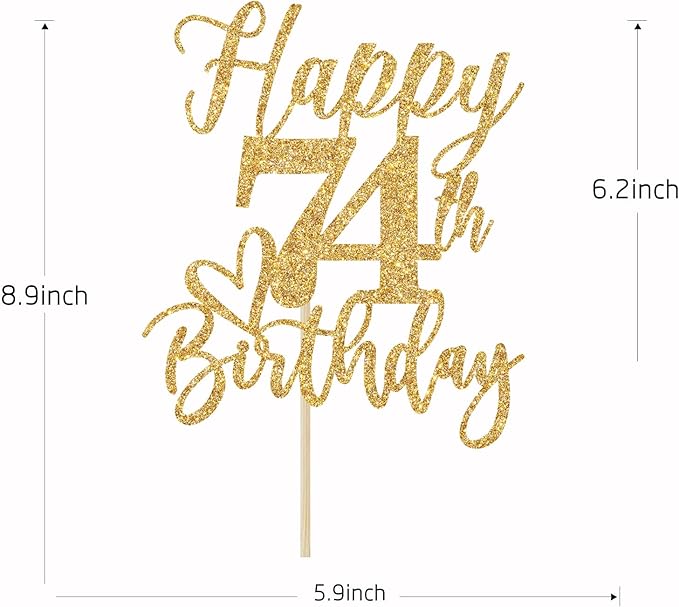 Happy 74th Birthday Cake Topper, 74th Birthday Decorations for Men/Women, Cheers to 74 Years, Hello 74, 74th Happy Birthday Party Supplies Gold Glitter