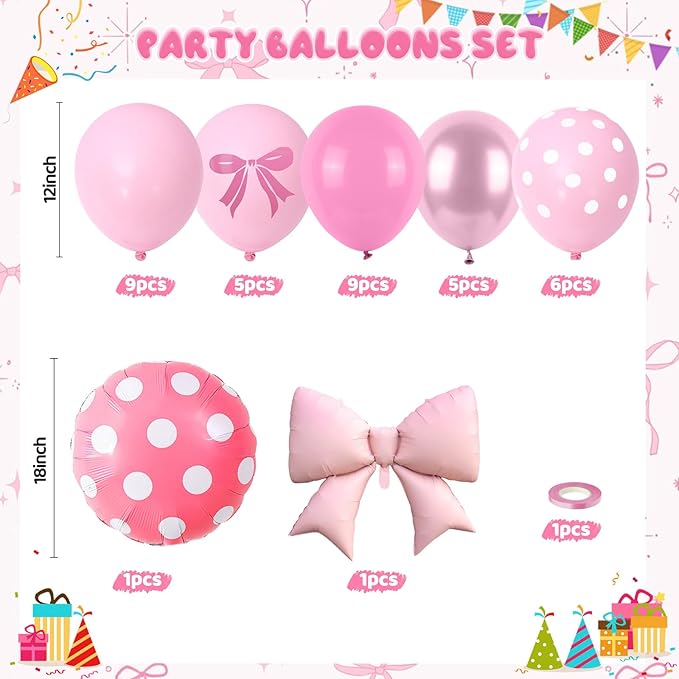 Pink Bow Balloons, 12 Inch Mouse Balloon with Hot Pink Rose Polka Dots Bow Foil Balloon Print Latex Balloons for Mouse Theme Bow's Birthday Party Decoration