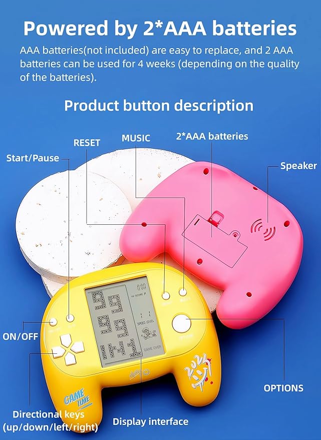 JXD Handle Brick Game Console 4.1Inch Great Grip Feeling 2574 in 1 Retro Puzzle Block Games Handheld Game Player for Travel/Indoor/Outdoor Children/Students/Teens/Birthday (Pink)