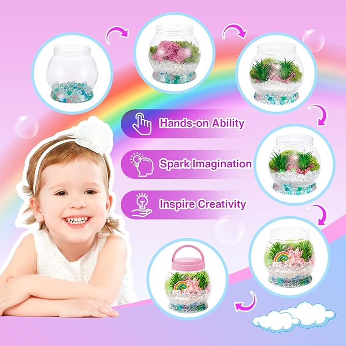 Terrarium Kit for Kids, Light Up Unicorn Toys for Girls 6-8, DIY Kids Arts and Crafts Kit with Remote Control, Preschool Learning & Education Science Kits & Toys, Gift Ideas for Birthday Xmas