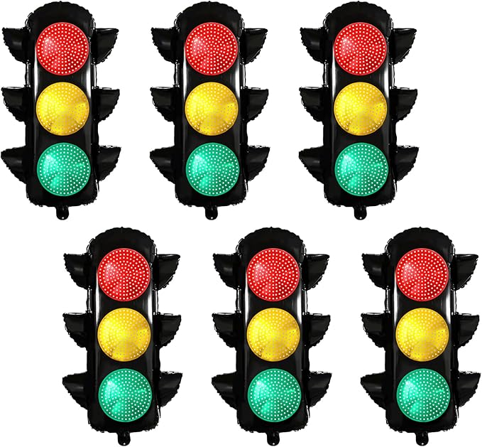 4Pcs Inflatable Traffic Light Foil Balloon Stoplight Party Decor for Race Car Party Decorations, Traffic Signal Balloon Transportation Theme Construction Vehicle Birthday Party Supplies