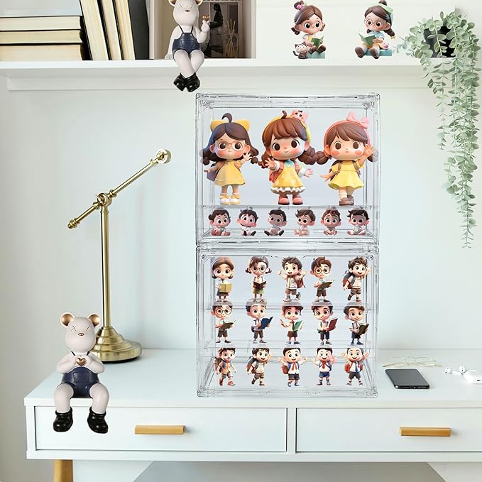 3 Packs Display Boxes for Figures Stackable Detachable Display Stand Dustproof Showcase Storage for Collectibles and Action Figures Mini Toys (3 Tiers)