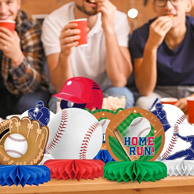 Baseball Party Supplies:Baseball-Themed Honeycomb Centerpiece for Baseball Birthday & Gameday Celebrations - Essential Decorations & Favors