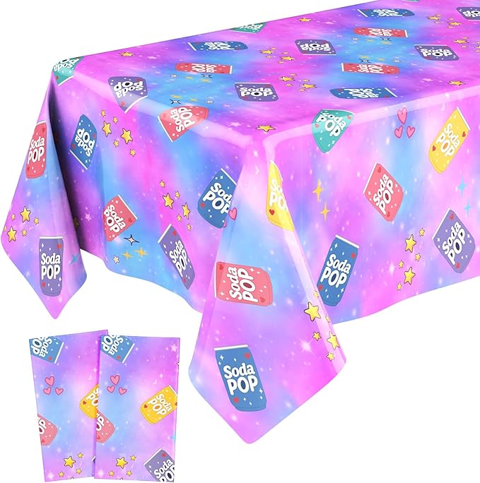 2 Pcs Birthday Party Decorations Plastic Cute Birthday Tablecloth 108 x 54 Inches Disposable Rectangle Tablecover for Boys Girls Kids Baby Shower Party Supplies (Soda Pop)