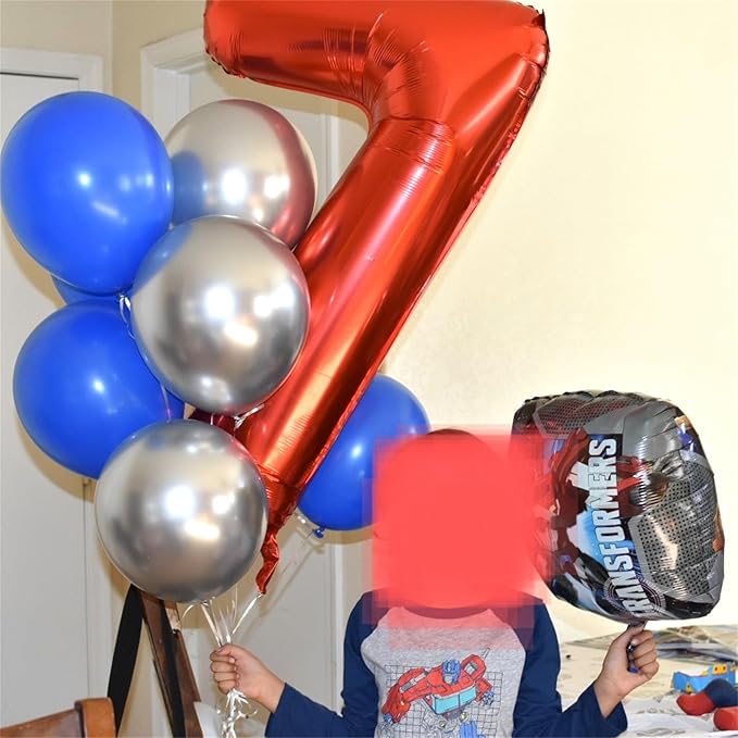 Red Number 7 Balloon, 40 Inch Large Number 0-9 Set with Foil Balloons for Boys Girls 7th Birtyday Party Decoration Anniversary Graduation Celebration New Year Party for Women Men Supplies
