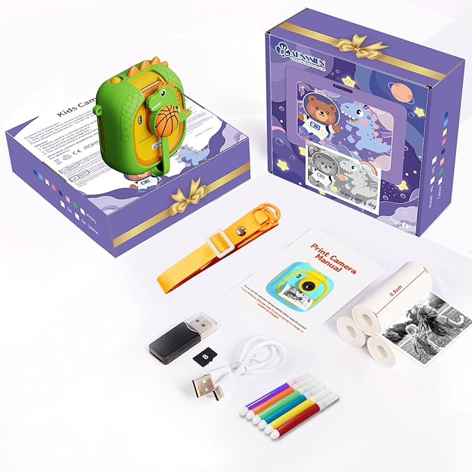 Kids Camera Instant Print for Girls Boys,1080P HD Flip Lens Selfie Digital Camera with Print Paper for 3-12 Year Old Toddler,Ideas Birthday Toys for Children, M2