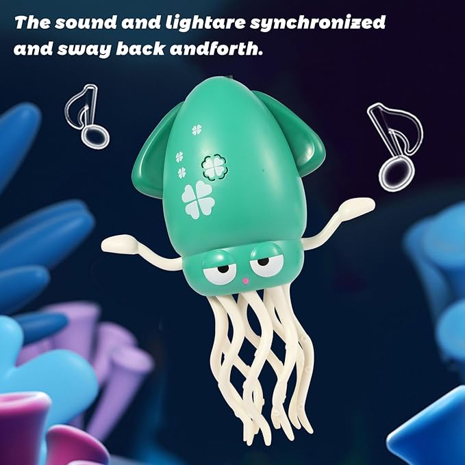 Electric Dancing Squid Toys，Automatic Obstacle Avoidance Sensor Toys Upright & Crawling Two Modes,Rechargeable Magic Dancing Music Squid for Kids Boy Girl Birthday Gifts (Green)