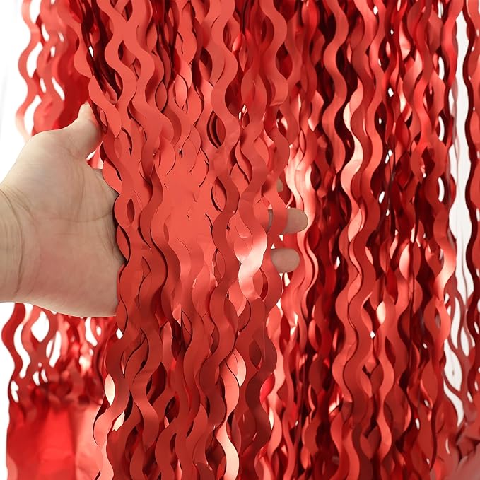 4 Pack Red Streamers Party Decorations - 3.3x6.6ft Foil Curtain Background for Birthday Decorations | Wedding | Halloween | Christmas Party Decoration | Red Tinsel Backdrop