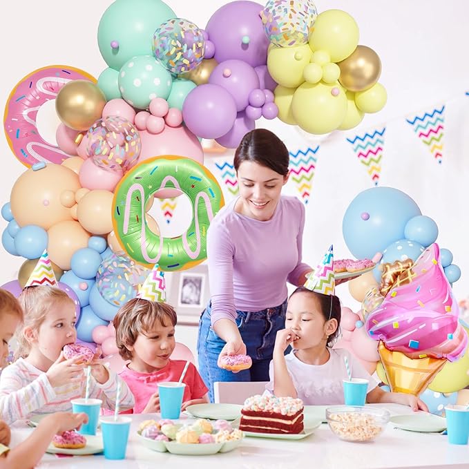 Pastel Donut Balloon Arch Garland Kit, 162pcs Donut Two Sweet One Birthday Party Supplies Girl Pastel Sprinkle Confetti Candy Ice Cream Foil Balloons for First Birthday Party Baby Shower Decorations