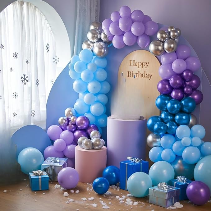 Winter Birthday Balloons, 50Pcs 12 Inches Metallic Purple Blue Silver Snowflake Balloons for Girls Winter Theme Birthday Snow Theme Party Baby Shower Party Decorations