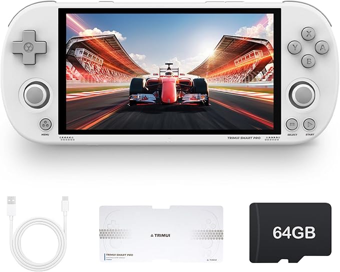 Trimui Smart Pro Retro Handheld Gaming Console Video Gaming Console Trimui Smart Pro Retro Portable Game Console Emulator Dual Joystick Design 4.96 inch 720x1280 IPS Screen 5000mAh 64G TF Card White