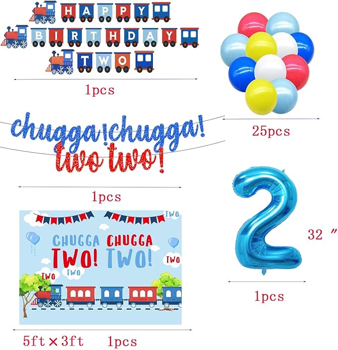 Chugga Chugga Two Two Party Supplies,Train 2nd Birthday Party Supplies,2nd Birthday Decorations For Boys,Chugga Chugga Two Two Party Decorations,