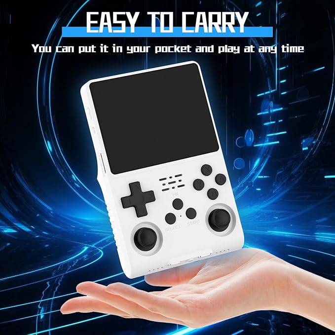 FHYRGF[30000 in 1] R40S PRO Handheld Game Console 3.5 inch IPS Screen Mini Retro Console 3800mAh Portable Pocket Arcade 12+ Mainstream Emulator 256G TF Card Transparent.(White)