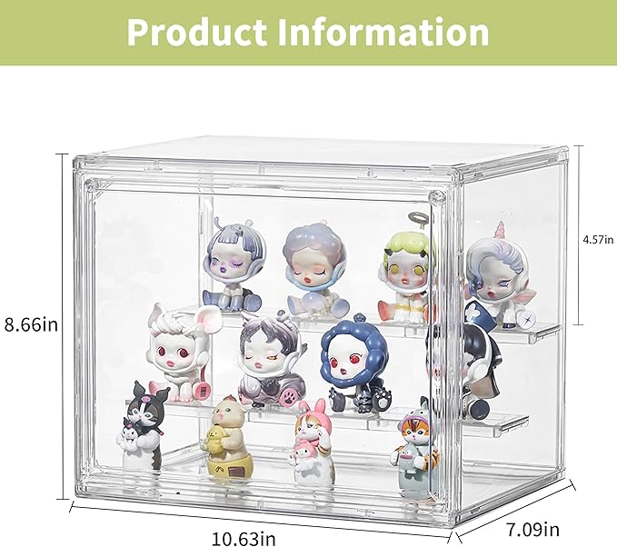 Clear Acrylic Display Case,3 Layer Adjustable Display Box Stand with 2 Movable Plates, Small Assembly Showcase Magnetic Door for Mini Action Figures Collectibles (1 Pack,Small
