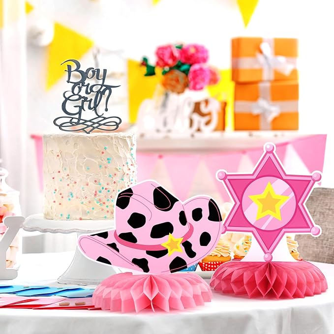 12 Pcs Western Cowgirl birthday Party Decorations Honeycomb Centerpieces Western Let's Go Girls Table Decoration Pink Disco Cowgirl Table Topper for Bachelorette Party Favors Supplies