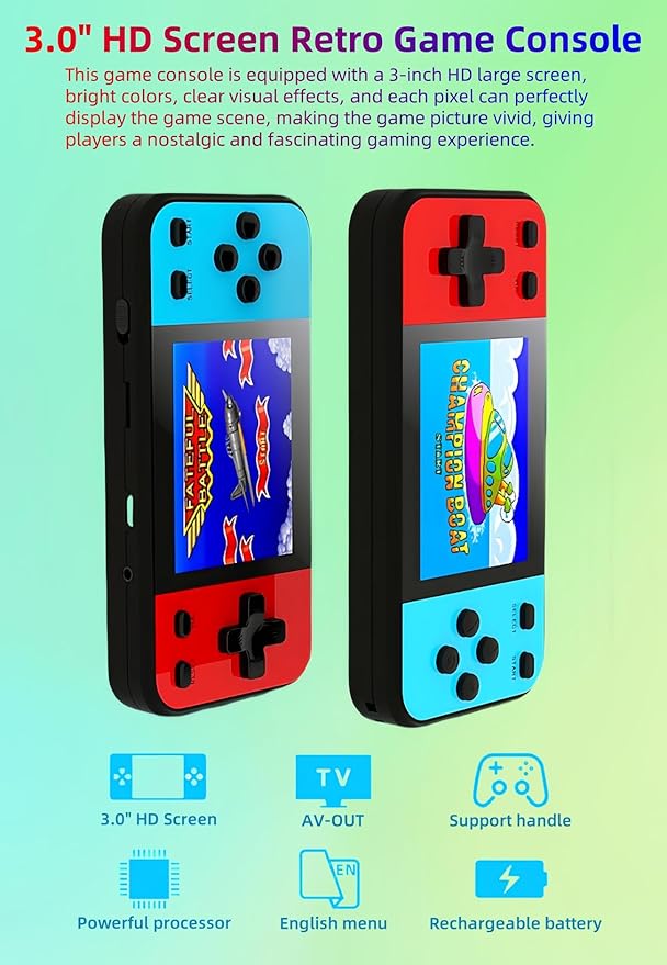 3.0" Large Screen Color Retro Game Console Built-in 240 Video Games Student Pocket Handheld Electronic Game Kids Portable Puzzle Toy/Children's Birthday Gift Travel Leisure Companion