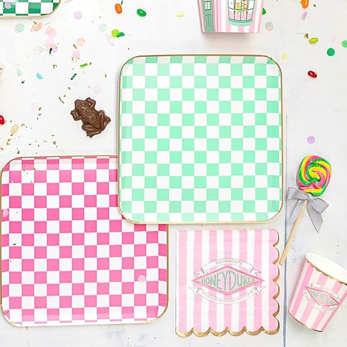 Harry Potter X Bonjour Fête Honeydukes Large Pink Stripe Napkins | Gold Foil | Premium 3-Ply Lunch Napkins for Harry Potter Themed Parties | Pack of 20, 6.5" Folded | Festive Party Supplies