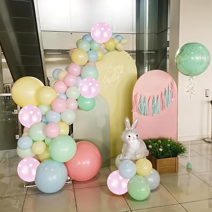 Pastel Balloon Arch Garland Kit, Macaron Pink Green Blue Yellow Latex Party Balloons Rainbow Pastel Color Easter Balloon for Easter Spring Wedding Graduation Baby Shower Birthday Party Decorations