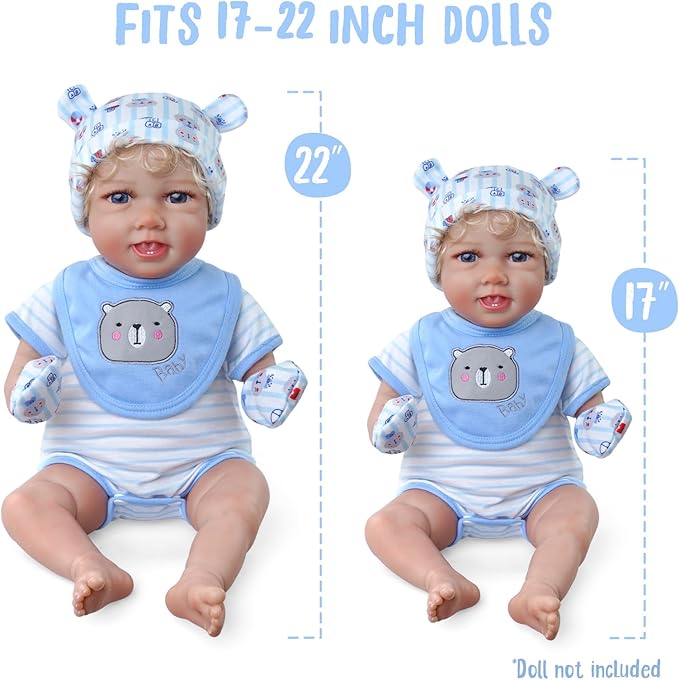 BABESIDE Reborn Baby Doll Accessories for 17–22 Inch Dolls,13 Pcs Baby Doll Clothes and Bear Gift Set Includes Bassinet, Doll Clothes, Pacifier, Bottle, Bear Toy for Kids Ages 3+