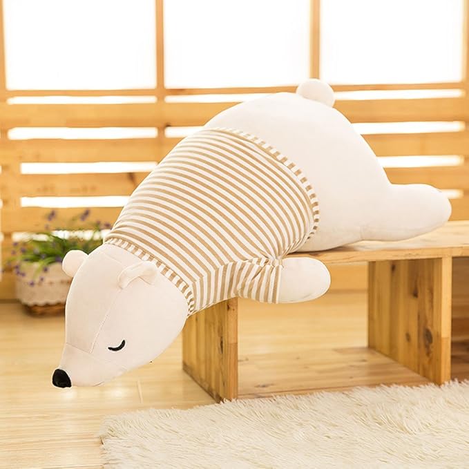 MMTTAO Stuffed Polar Bear Animal Plush Toy 24 Inch Large White Sleeping Bear Animal Stuff Soft Plushies Cute Dolls Collection Huggable Pillow Cushion Birthday Gift for Kids Child Boys Girls, 24Inches