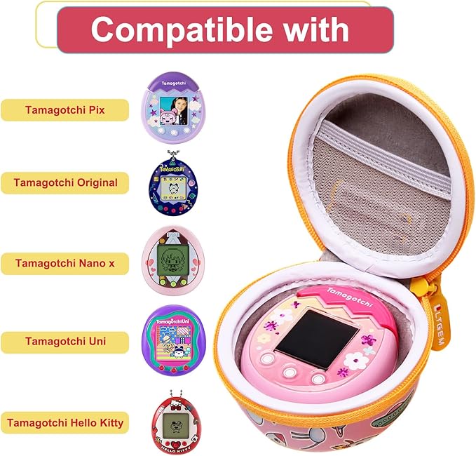 LTGEM Case Compatible with Tamagotchi Pix/Tamagotchi Original, Protective Carrying Case with Lanyard Neck Strap (Orange)