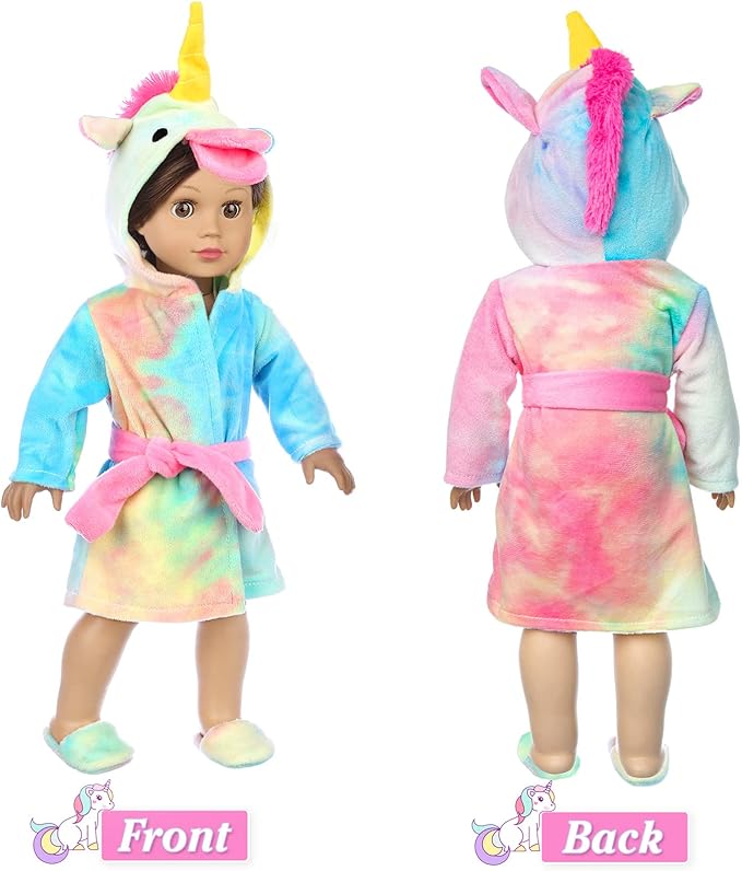 American 18 inch Doll Clothes and Sleeping Bag Set - Rainbow Unicorn Doll Costume with Unicorn Style Sleeping Bag, Pillow, Eye Mask Slumber Party Accessories Fits 18 Inch (NO Dolls)