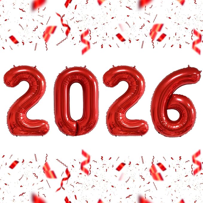 KALOR 32 Inch 2026 Red Foil Number Balloons, 2026 New Years Decorations for 2026 Happy New Year Eve and Graduations Party Supplies