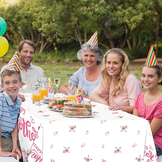 Happy Mother's Day Party Supplies Disposable Paper Plates Napkins Forks Tablecloth for Mother's Day Party Family Dinner Table Decorations Mom's Day Party Table Cover Tableware Set Serve 24