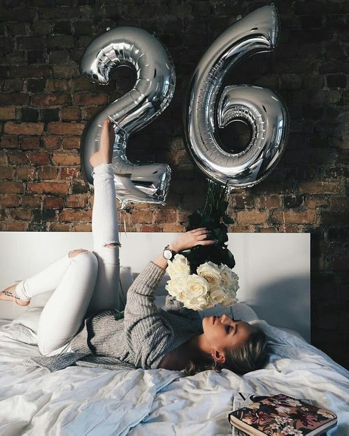 40 Inch Balloon Number Silver, 16th Birthday Decorations for 1 6 16 61, Large Foil Sweet 16 Balloons Number for Wedding Memorial Day's Photo Shoot Decoration