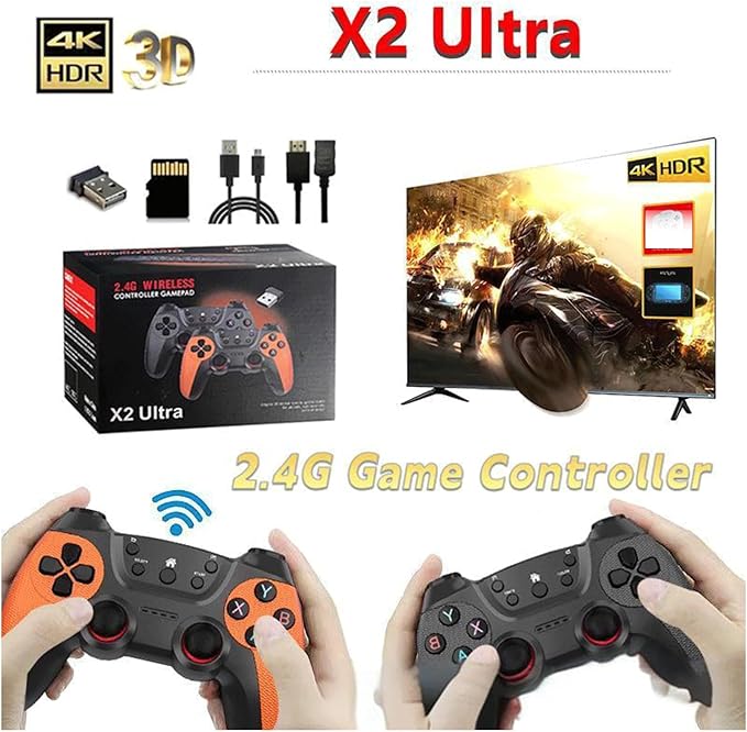 X2 Ultra Retro Game Stick 4K, HDMI Plug and Play Video Game Toy with 40000+ Games(128G), with 2.4G Wireless Controllers,Nostalgia Arcade Handheld Emulators for TV Game Lovers