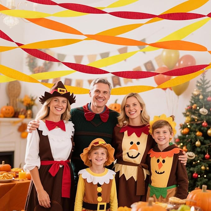 Orange Streamers Party Decorations, 8 Rolls Red Orange Yellow Crepe Paper Streamers for Thanksgiving Party Decorations, Birthday & Home Backdrop Decorations