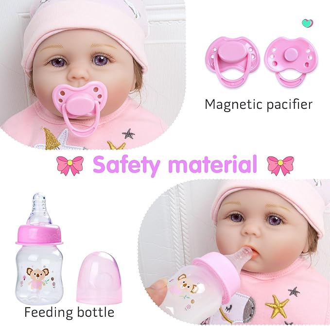 Pedolltree Reborn Baby Dolls Clothes Girl Unicorn Theme Outfit Accessories 13 Pcs for 17-22 Inch Reborn Dolls Newborn Baby Girl with Pink Unicorn Backpack