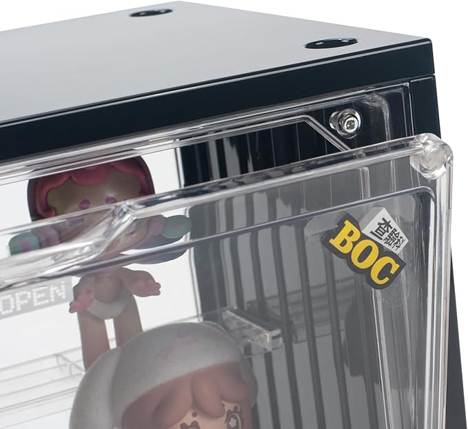 Clear Display Case for Figures, Acrylic Display Case for Collectibles, Adjustable Figure Display Case with Magnetic Door, Stackable Display Box for Action Figures, Pop Mart, Funko Pop (Black, 1 Pack)