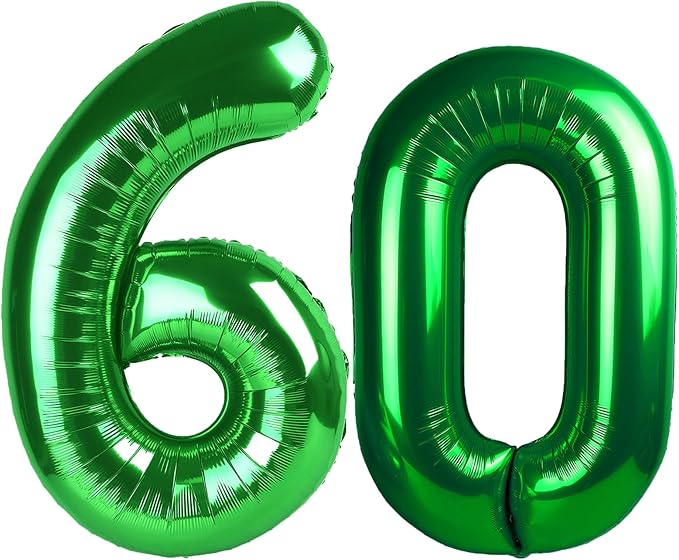 40 Inch Green Number 60 Digital Balloon,Jumbo Mylar Foil Helium Balloon for 60 Balloons for Birthday Party,Wedding Anniversary Party Decorations
