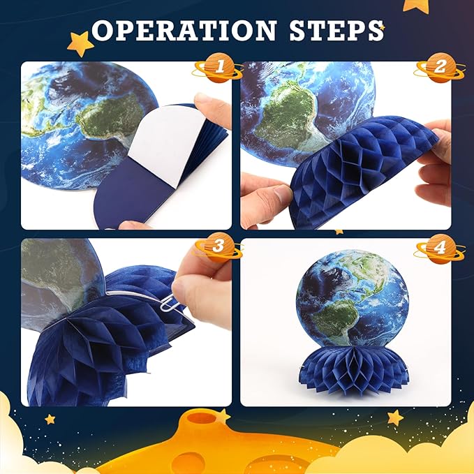 SUNBEAUTY 12 PCS Solar System Theme Honeycomb Centerpieces for Table Topper Outer Space Party Supplies Space Themed Party Decorations Space Birthday Decorations Galaxy Party Decorations