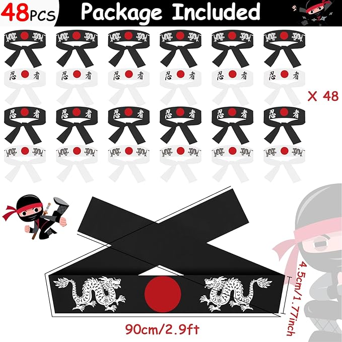 ZOIIWA 48Pcs Japanese Karate Headband Japanese Sushi Chef Bandana Headwear for Karate Sports Kitchen Cooking Headbands Supply for Birthday Party Favors