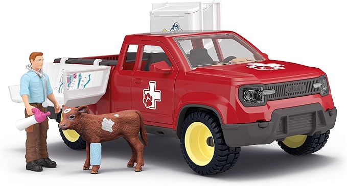 Schleich Farm World - 29 PC Veterinarian, Truck and Cow Figurine with Accessories Playset - Farm Animal Toys for Boys and Girls - Vet Animal Hospital Play Set for Toddlers and Kids Ages 3+ | 42727