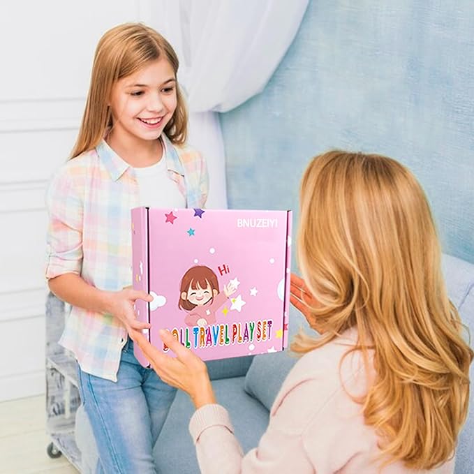 20Pcs 18 Inch Girl Doll Accessories Case Luggage Travel Play Set with Clothes, Bag, Travel Pillow, Glasses, Computer, Pretend Makeup Toy, Stuff for 18 Inch Doll - Christmas Birthday Gift