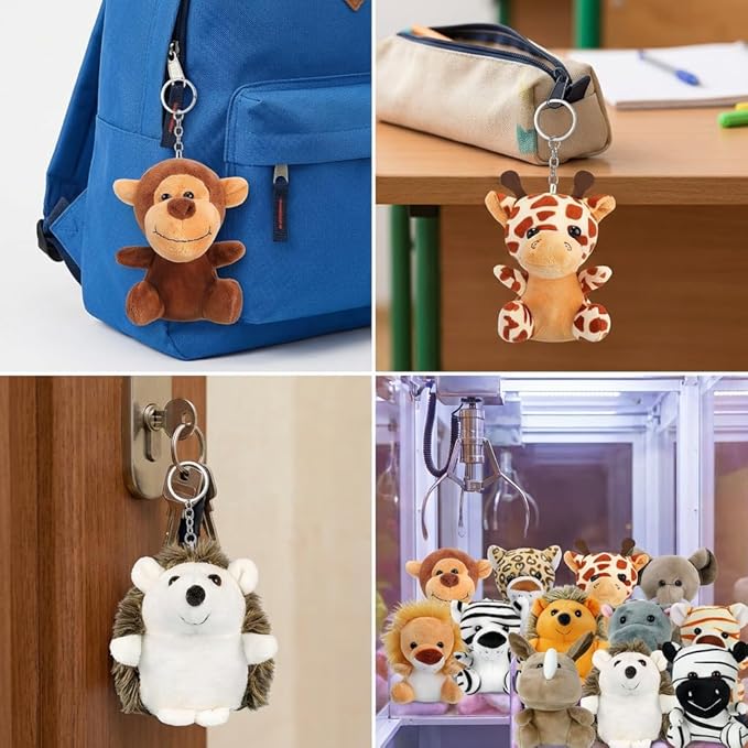 Arrozon 12 Pcs Small Stuffed Animals Bulk, 4.5 Inch Mini Stuffed Animals, Classroom Easter Egg Fillers, Keychain Plushies Toys Claw Machine Prizes, Party Favors Stuffers for Kid Gifts