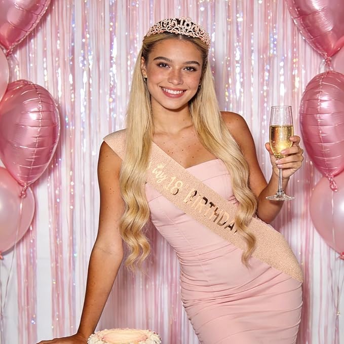 Semato 18th Birthday Decorations for Her Sash and Crown Tiara Kit Rose Gold 18th Birthday Gifts for Girls Party Supplies