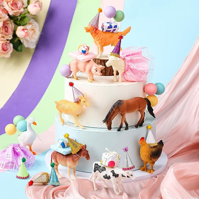 Weysat 41 Pcs Farm Animal Cake Topper Figures Birthday Party Decorations with Mini Hat and Skirt, Colorful Balls, Jungle Toppers Decoration with Gift Boxes for Themed Party Supplies(Farm)