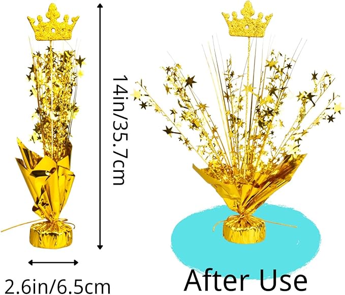 6 Pack Metallic Foil Spray Centerpiece Star Table Decoration Burst Table Centerpieces for Birthday Wedding Anniversary Graduation Holiday Party Supplies Decor (Golden Crown)