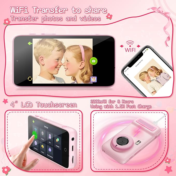 AI Digital Camera, AI Kids Camera Everything Recognition for 4 to 12 Years Old Girls Boys, Dual Lens, 5G/2.4G Dual-Band Wi-Fi, 4" LCD Touch Screen, Gift Ideas for Birthday Christmas Festival